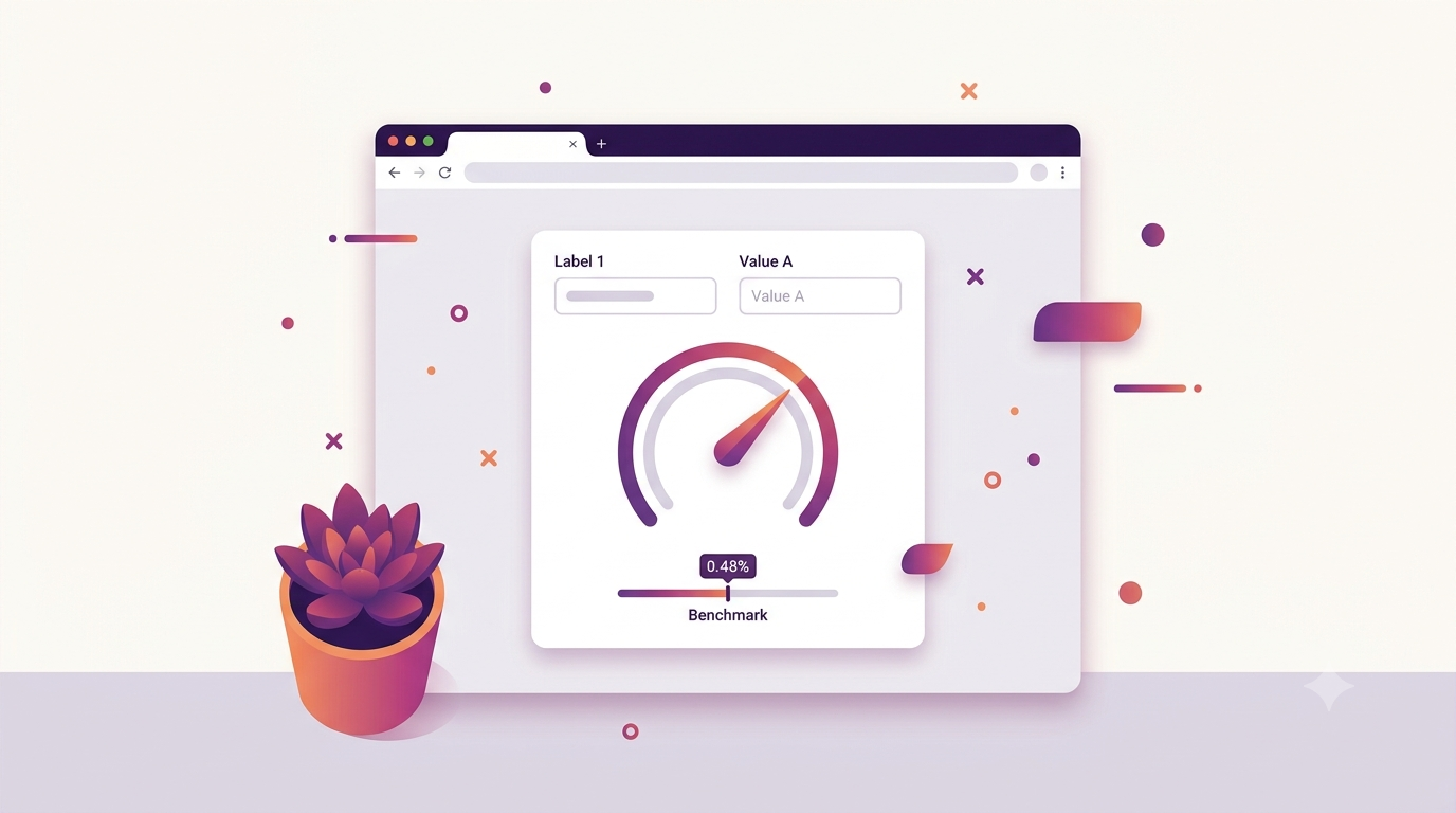 Stylized engagement rate calculator interface comparing a creator's rate to the 0.48 percent Instagram average