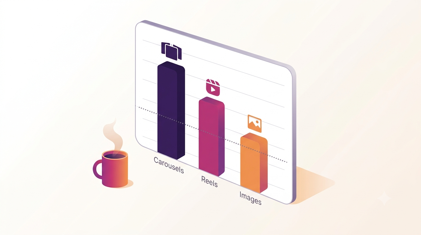 Bar chart comparing 2026 Instagram engagement rate benchmarks for carousels, reels, and image posts