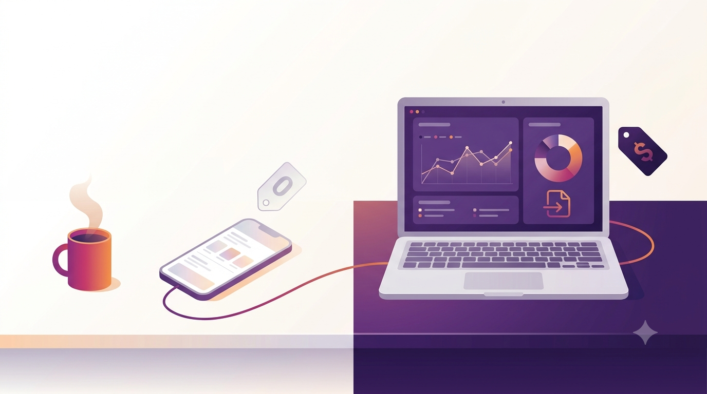 Split illustration of free versus paid Instagram analytics tools on a creator's desk