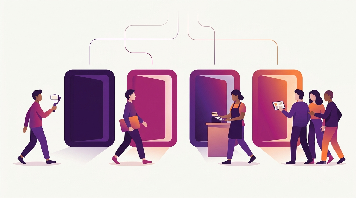 Illustration of different creator personas choosing an Instagram scheduler