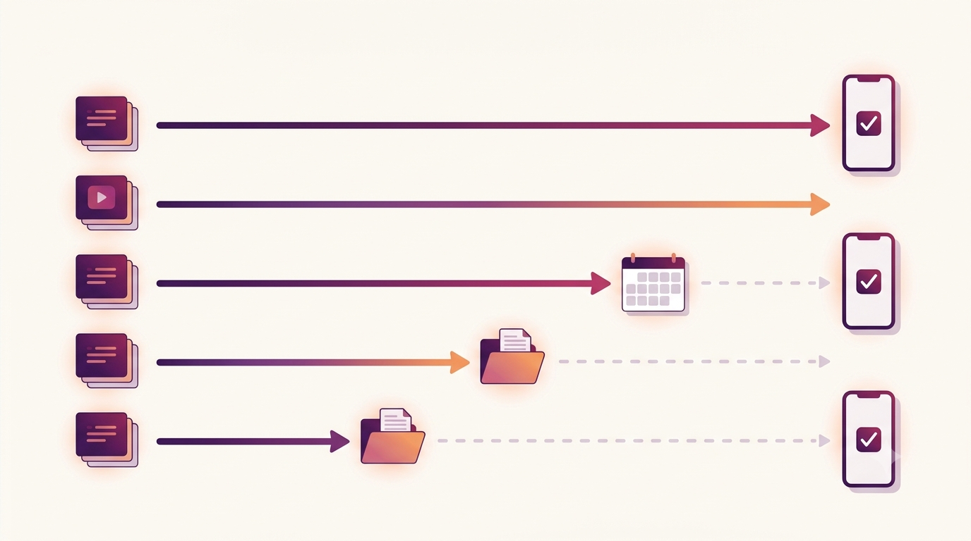 Diagram comparing where each AI carousel generator workflow stops between generation and publishing
