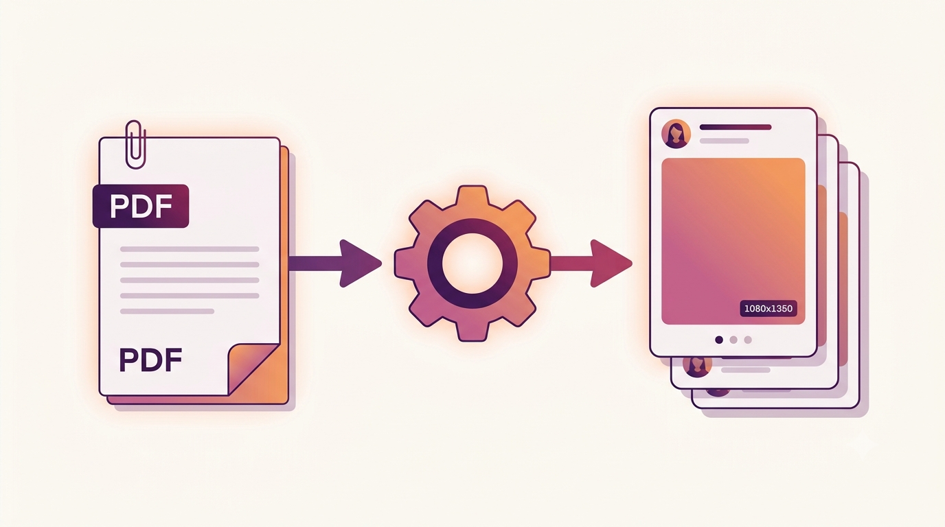 Illustration of a LinkedIn PDF carousel being converted into Instagram-sized image slides