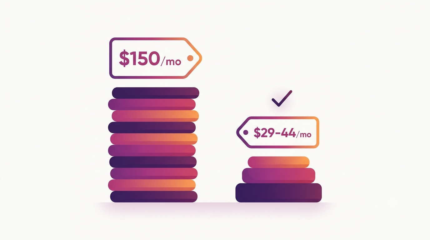 Cost comparison of a full ten-tool Instagram stack versus a lean three-tool creator stack