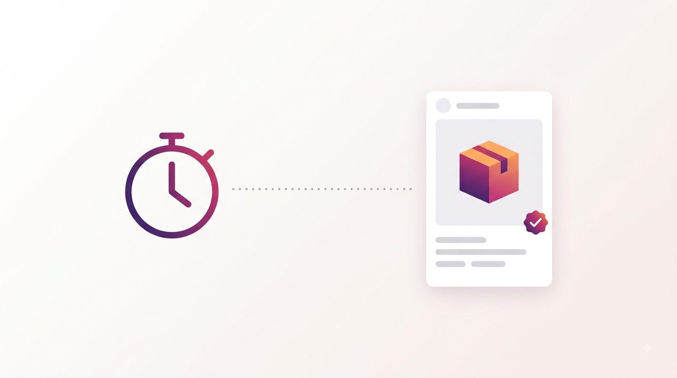Illustration of a product drop countdown timer next to a scheduled Instagram post