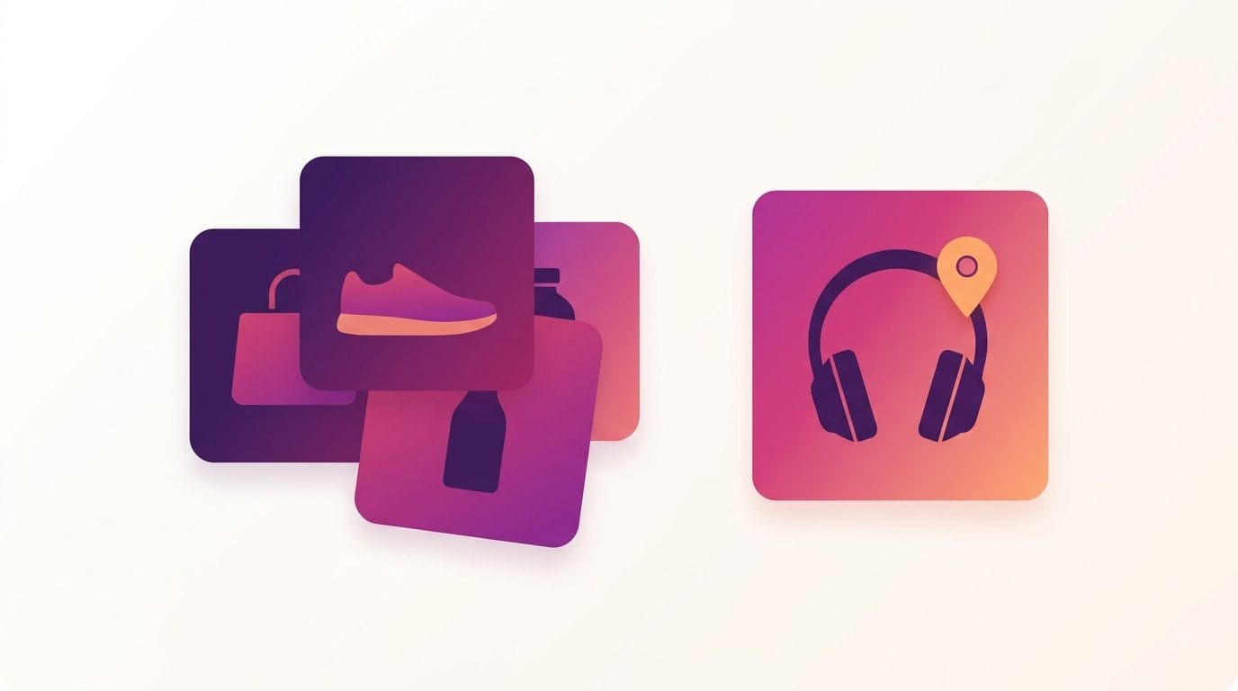 Illustration of a designed product carousel next to a tagged shopping post