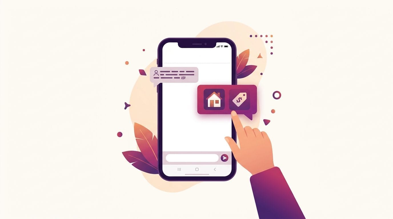 Mockup of an automated Instagram DM reply with listing details after a comment trigger