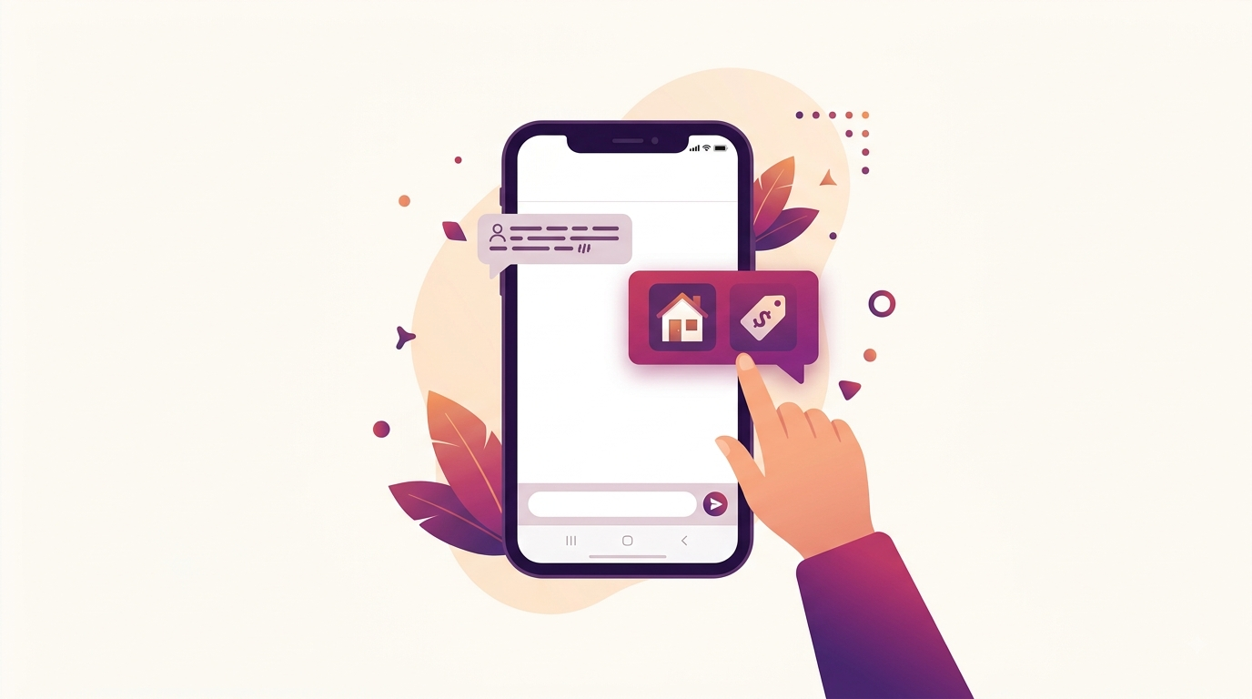 Mockup of an automated Instagram DM reply with listing details after a comment trigger