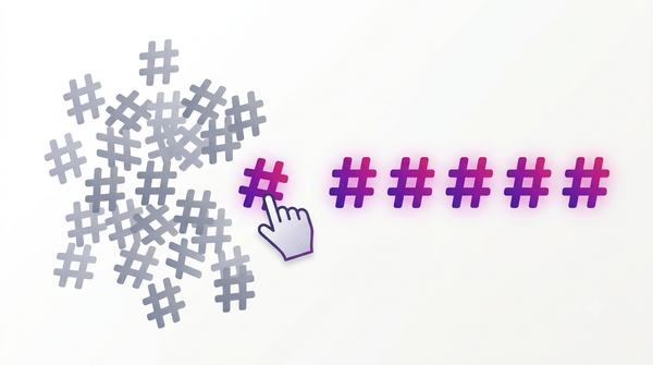 Five Instagram hashtags being selected from a discarded pile of thirty, illustrating the best Instagram hashtag generators in 2026