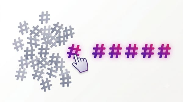 Five Instagram hashtags being selected from a discarded pile of thirty, illustrating the best Instagram hashtag generators in 2026
